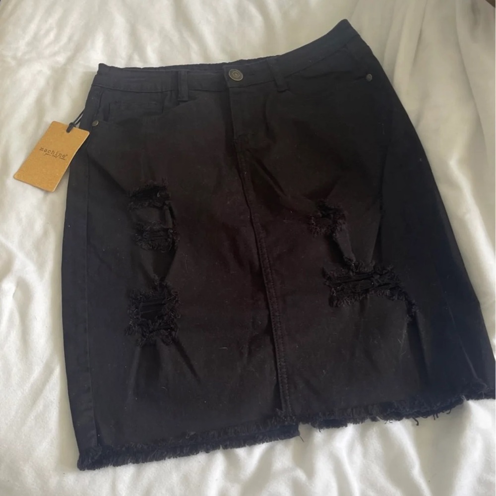 Black denim skirt
